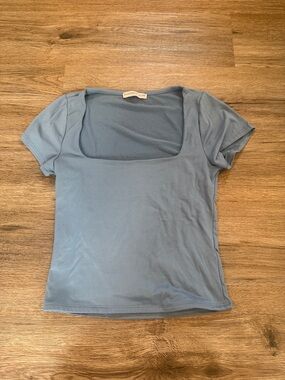 Sincerely Jules Dusty Blue Square-Neck Short Sleeve Top